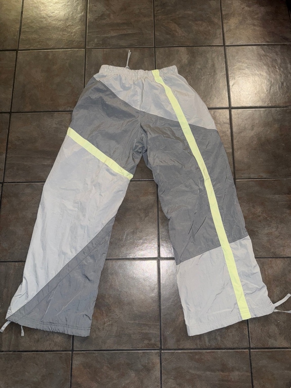 Nike Kids Gray Colorblock Joggers with Neon Yellow Stripe